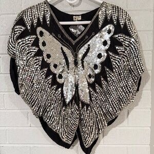 Embellished Black Sequin Butterfly Top